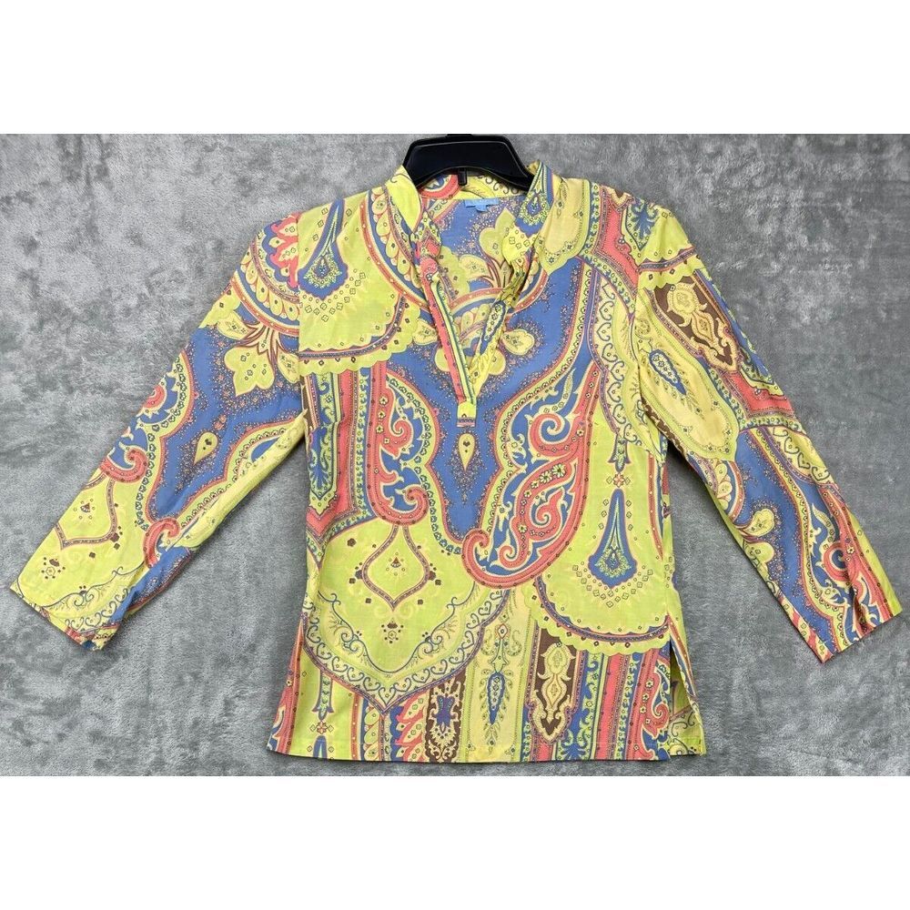 J. McLaughlin Multicolor Patterned Pullover Blouse Silk/Cotton Blend Size‎ 2